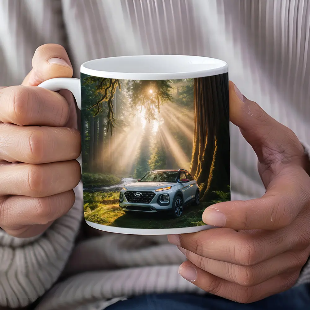 Hyundai Venue SUV in Sunlit Forest – Mugs