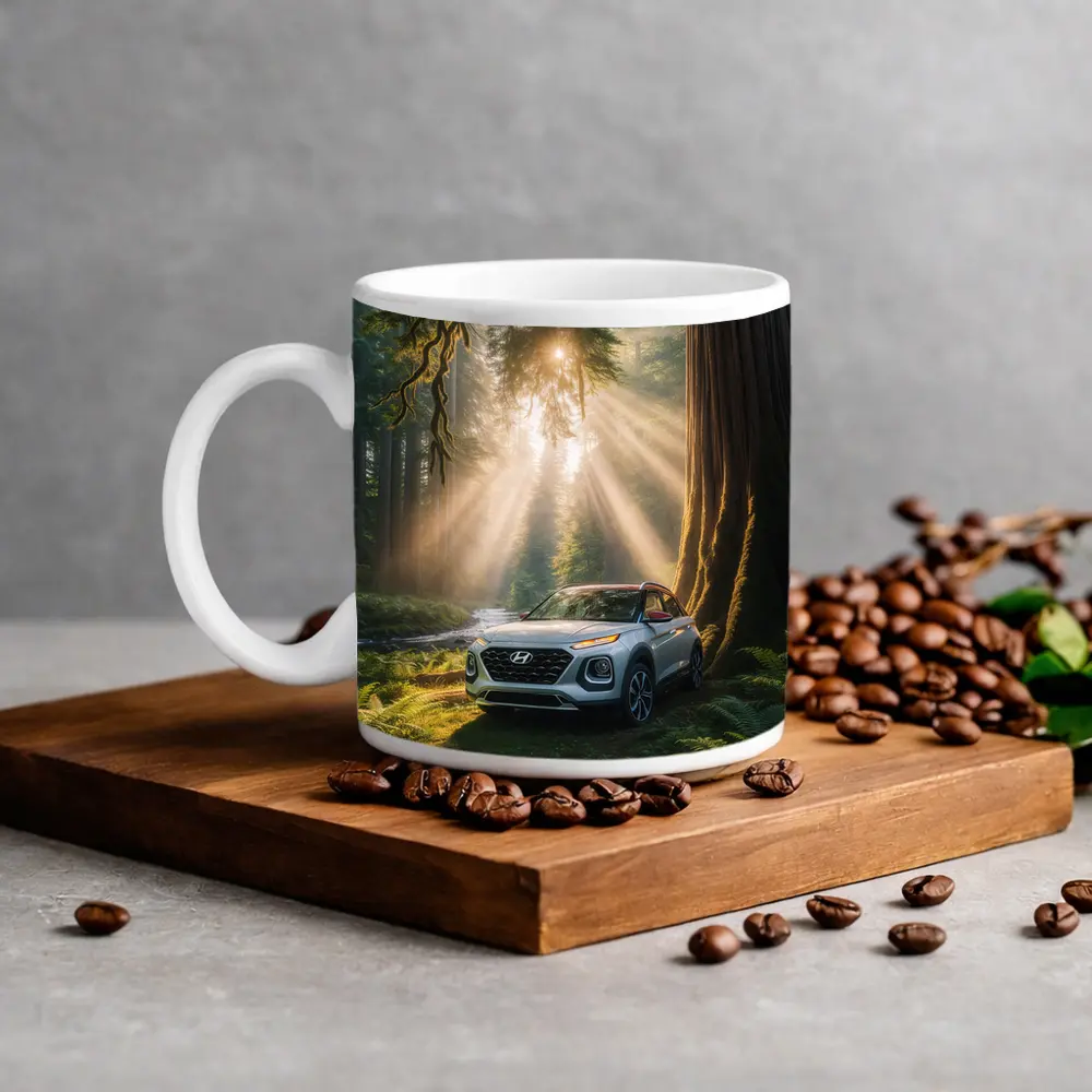 Hyundai Venue SUV in Sunlit Forest – Mugs