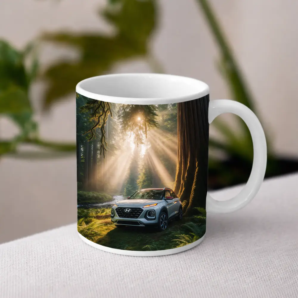 Hyundai Venue SUV in Sunlit Forest – Mugs