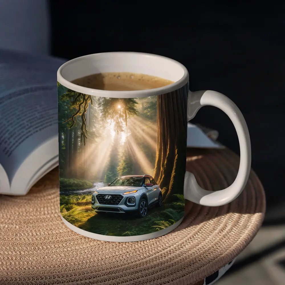 Hyundai Venue SUV in Sunlit Forest – Mugs