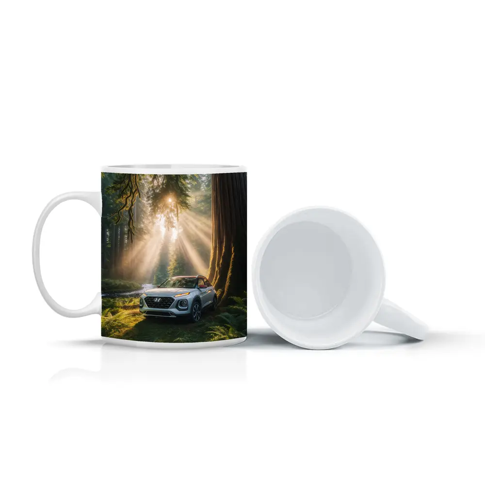 Hyundai Venue SUV in Sunlit Forest – Mugs