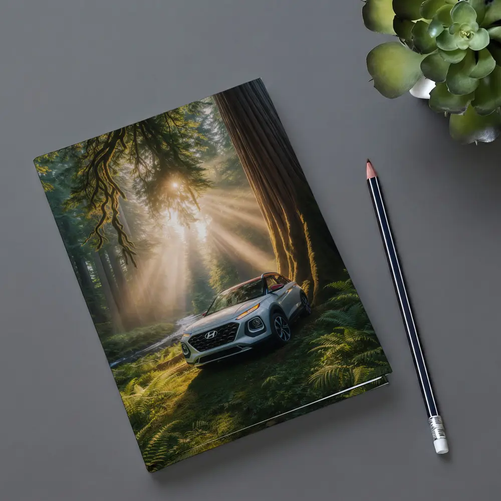 Hyundai Venue SUV in Sunlit Forest – Notebooks