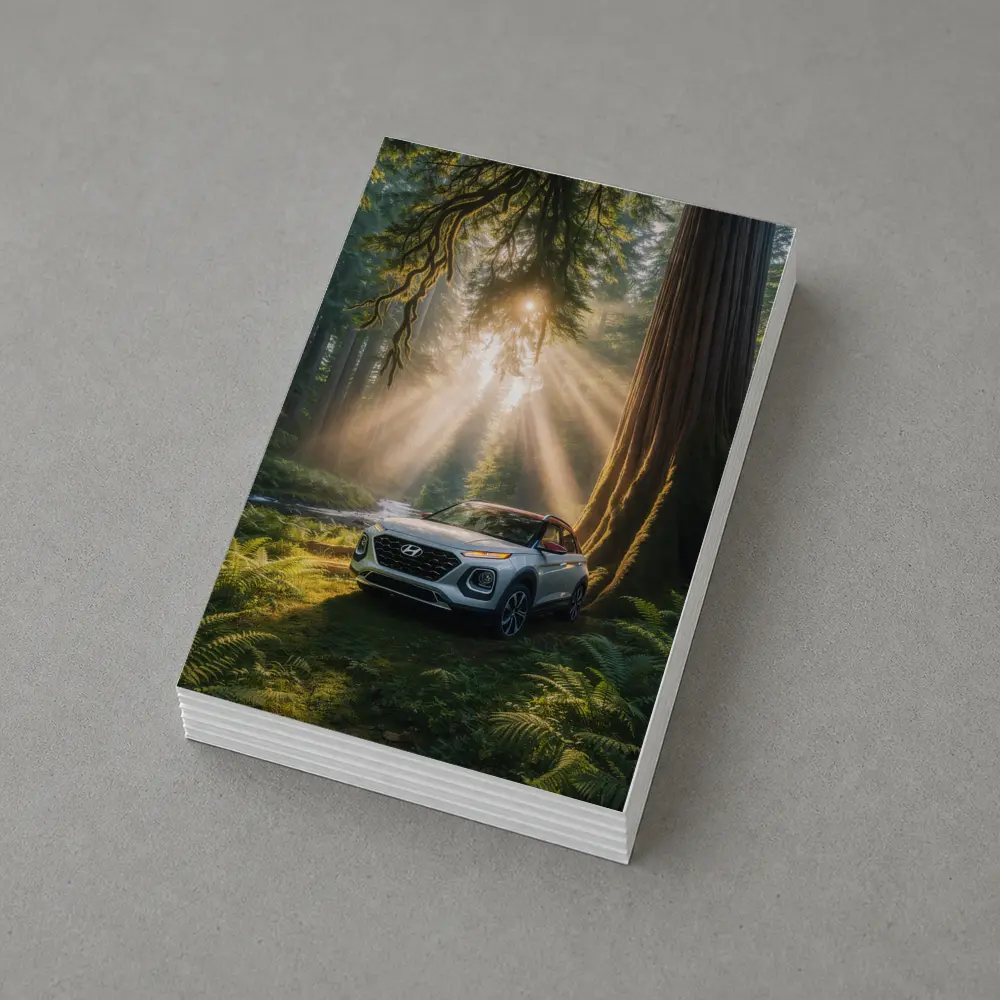 Hyundai Venue SUV in Sunlit Forest – Postcards