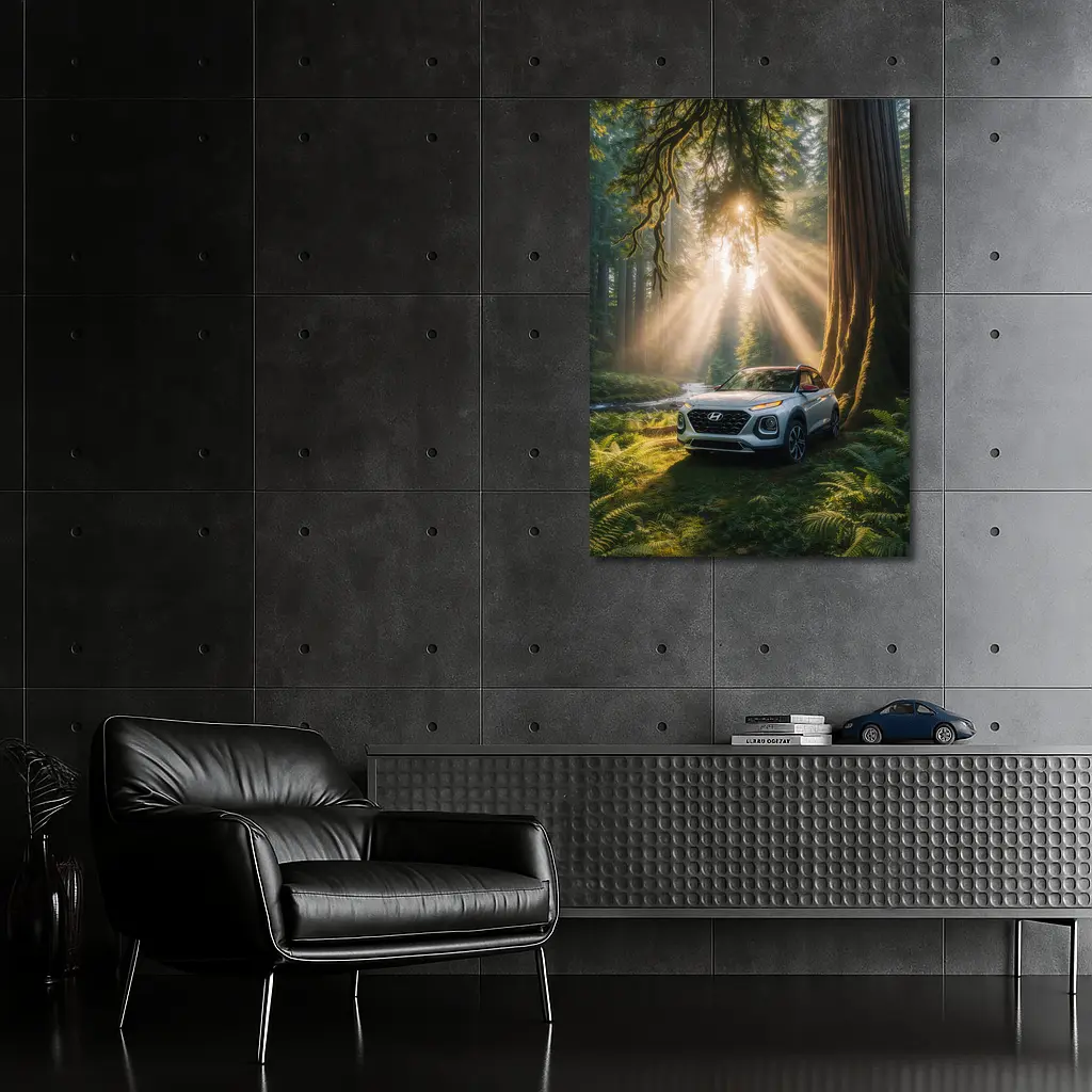 Hyundai Venue SUV in Sunlit Forest – Wall Art