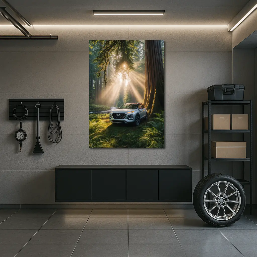 Hyundai Venue SUV in Sunlit Forest – Wall Art