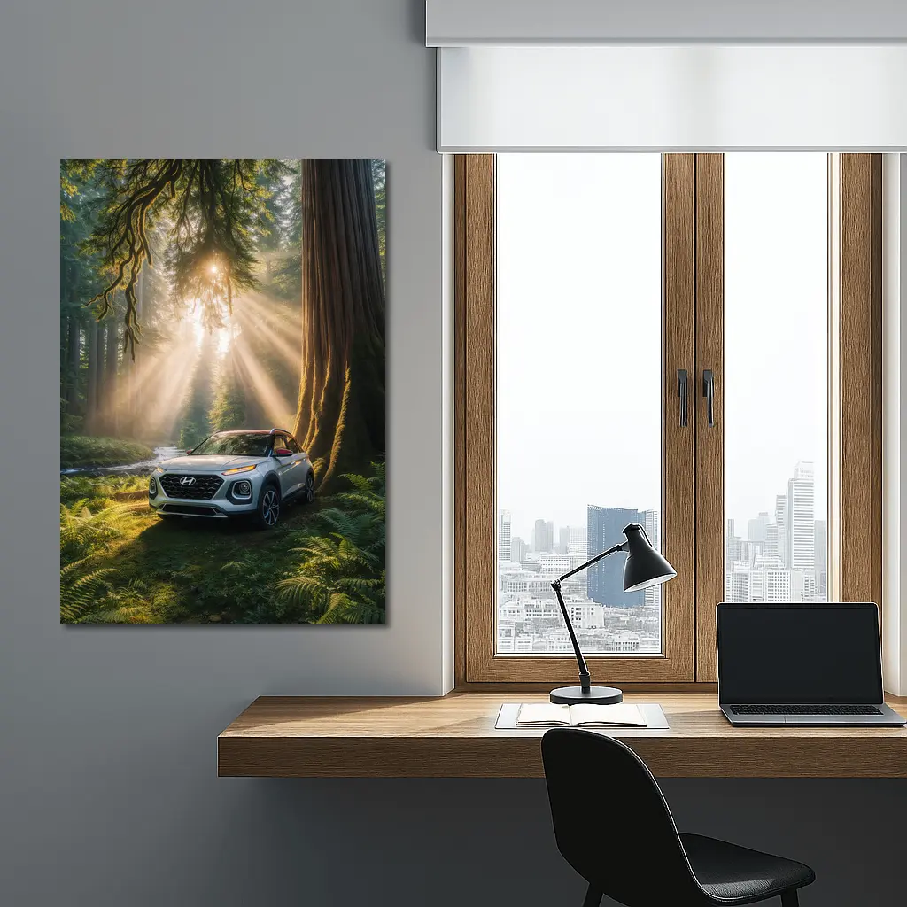 Hyundai Venue SUV in Sunlit Forest – Wall Art