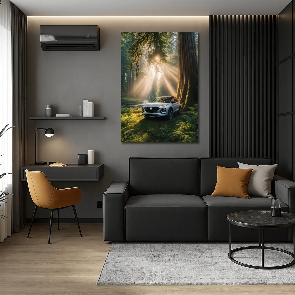 Hyundai Venue SUV in Sunlit Forest – Wall Art