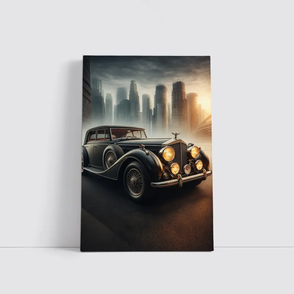 Bentley Classic Car Dark City Skyline – Wall Art
