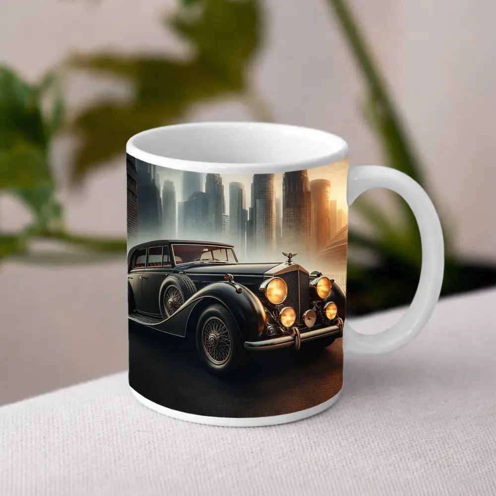 Bentley Classic Car Dark City Skyline – Mugs