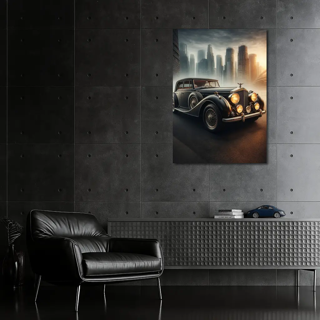 Bentley Classic Car Dark City Skyline – Wall Art