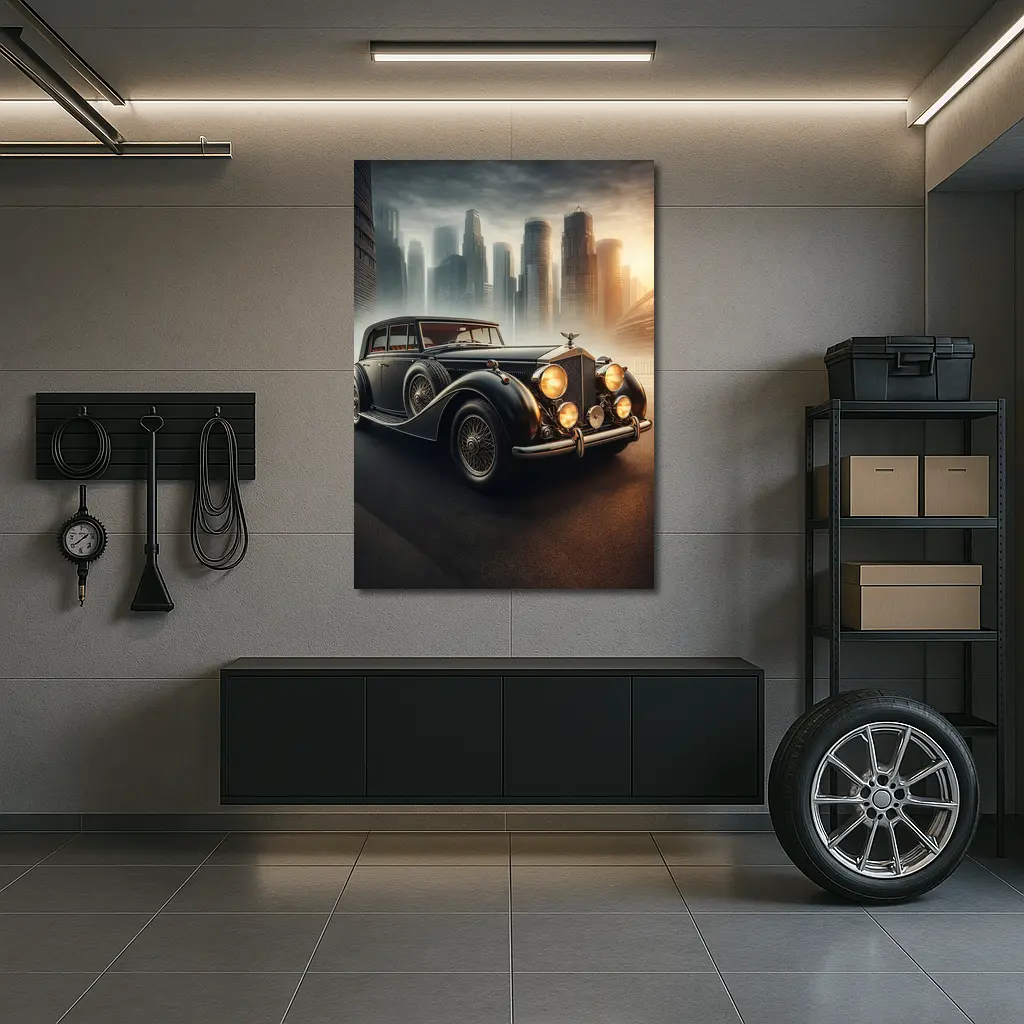 Bentley Classic Car Dark City Skyline – Wall Art