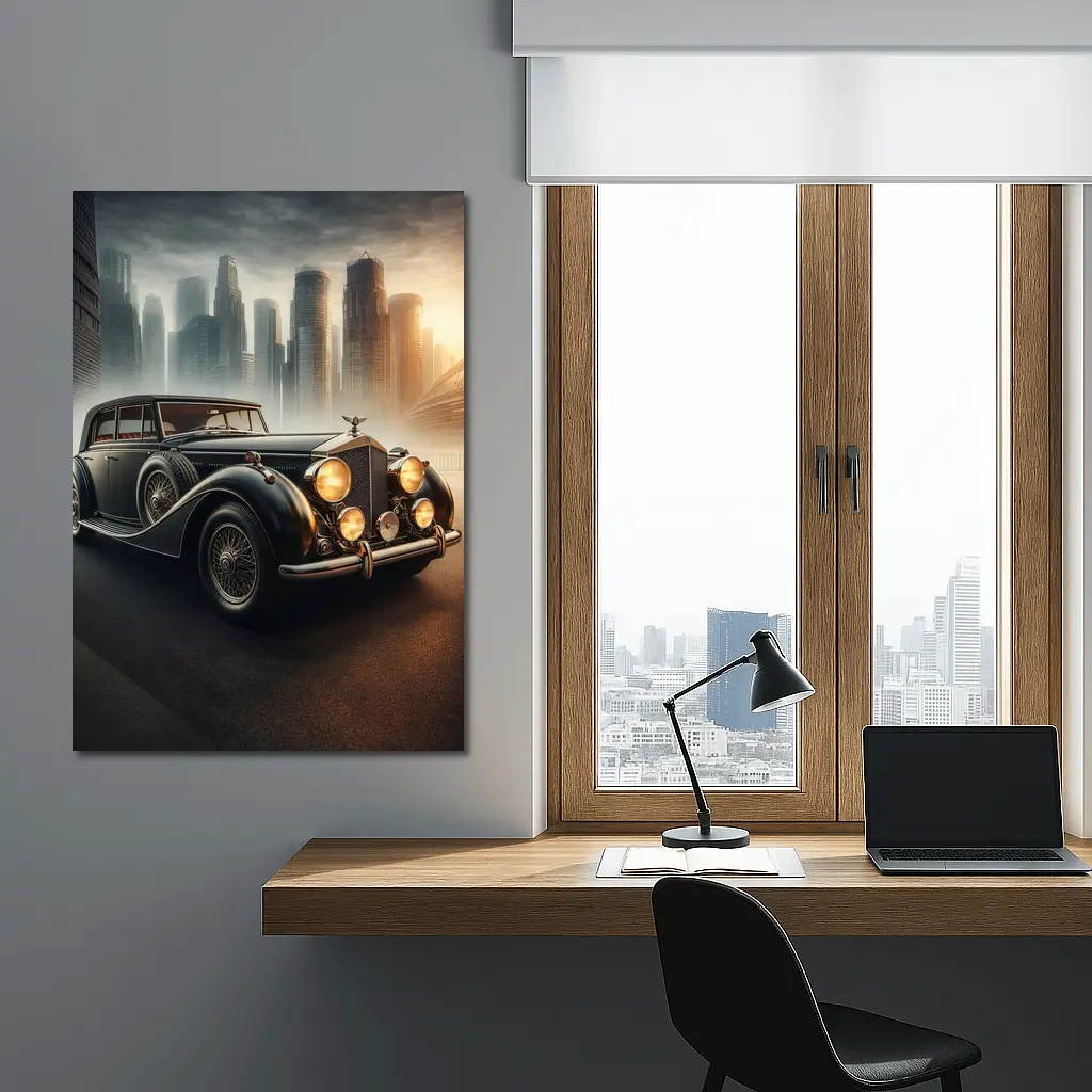Bentley Classic Car Dark City Skyline – Wall Art