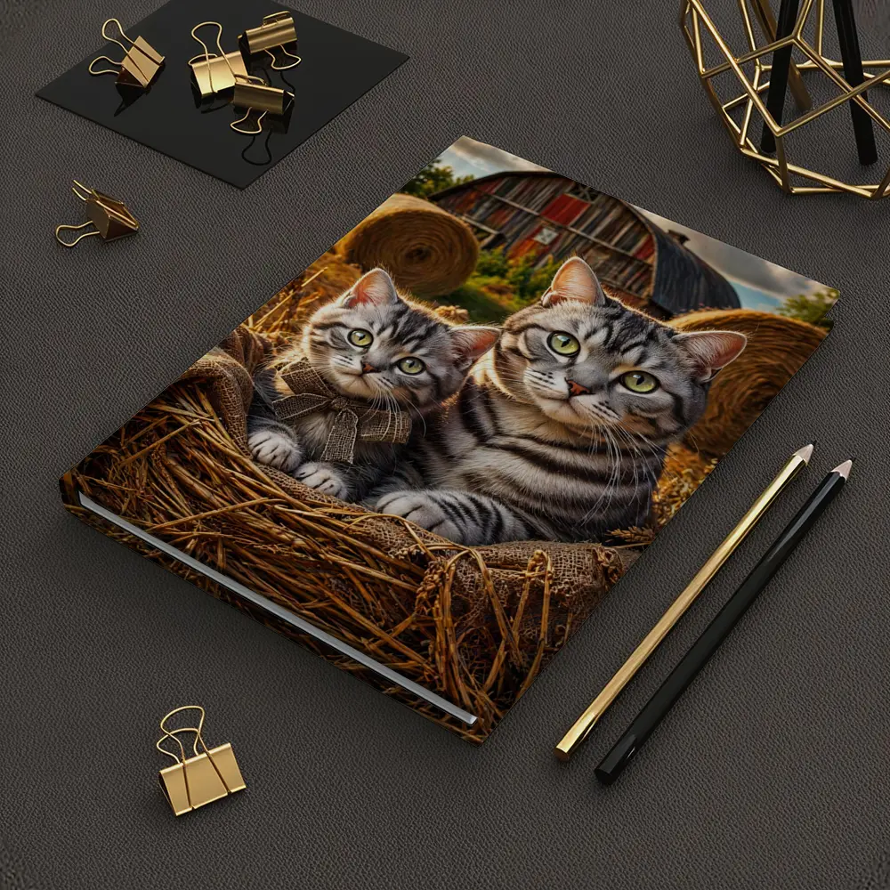 Tabby Cats Sitting In Farm Barn – Notebooks