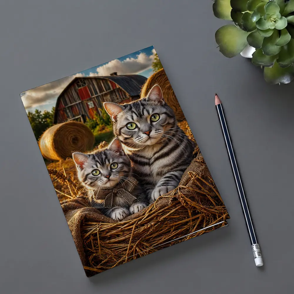 Tabby Cats Sitting In Farm Barn – Notebooks