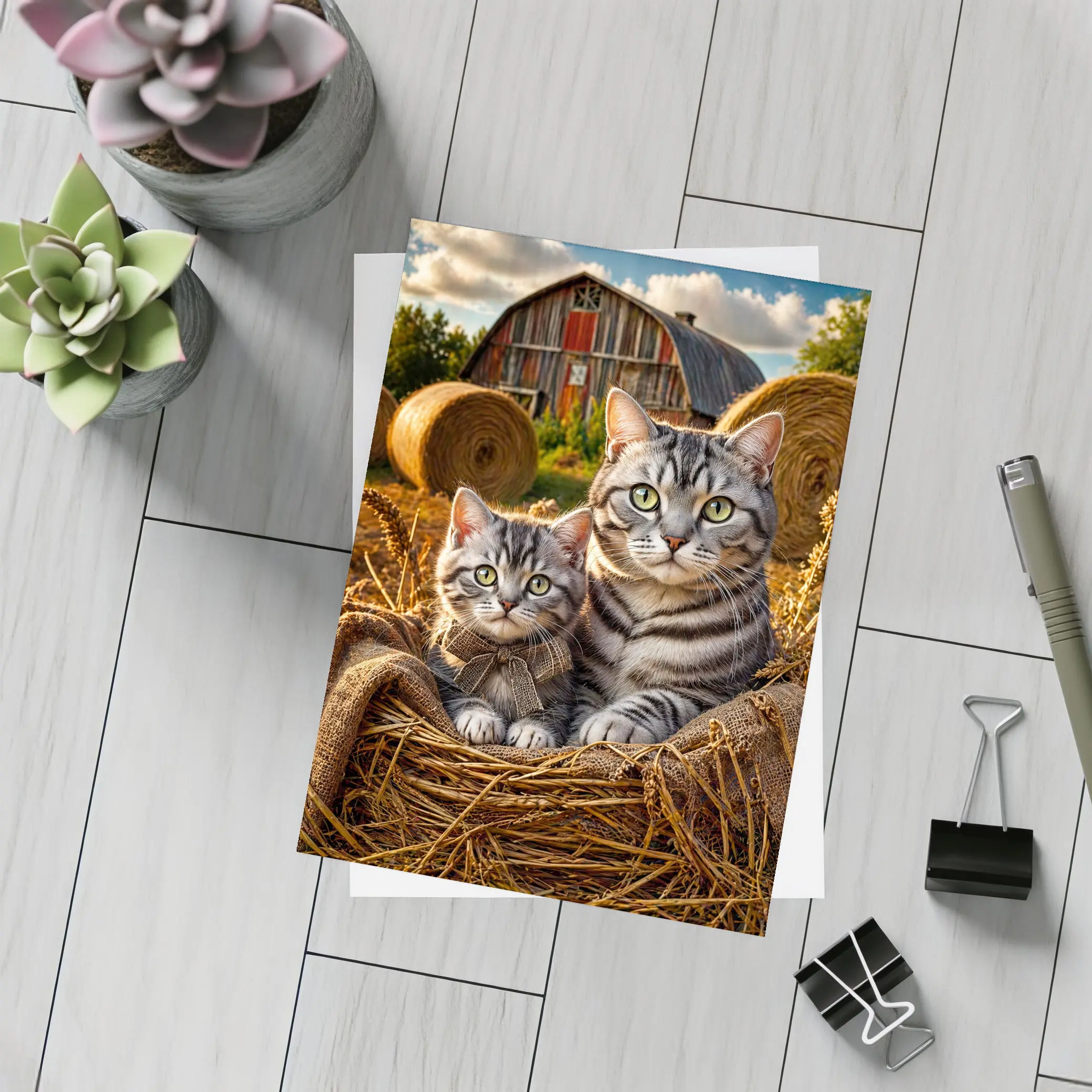 Tabby Cats Sitting In Farm Barn – Postcards