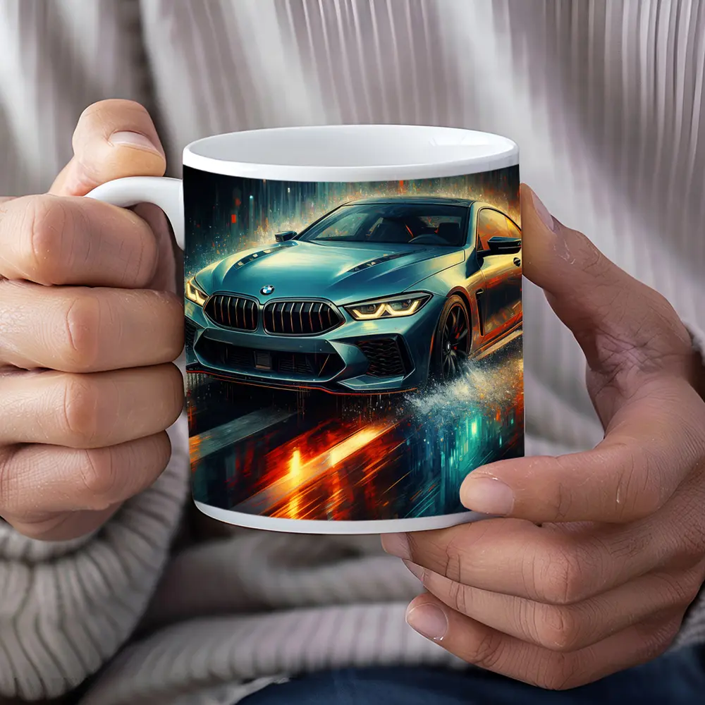 BMW M8 Rainy Night Digital Art – Mugs