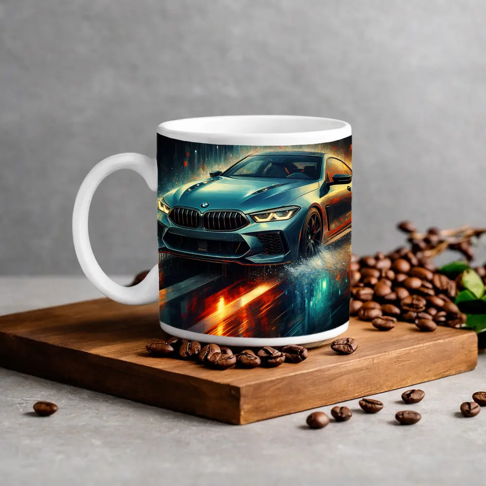 BMW M8 Rainy Night Digital Art – Mugs