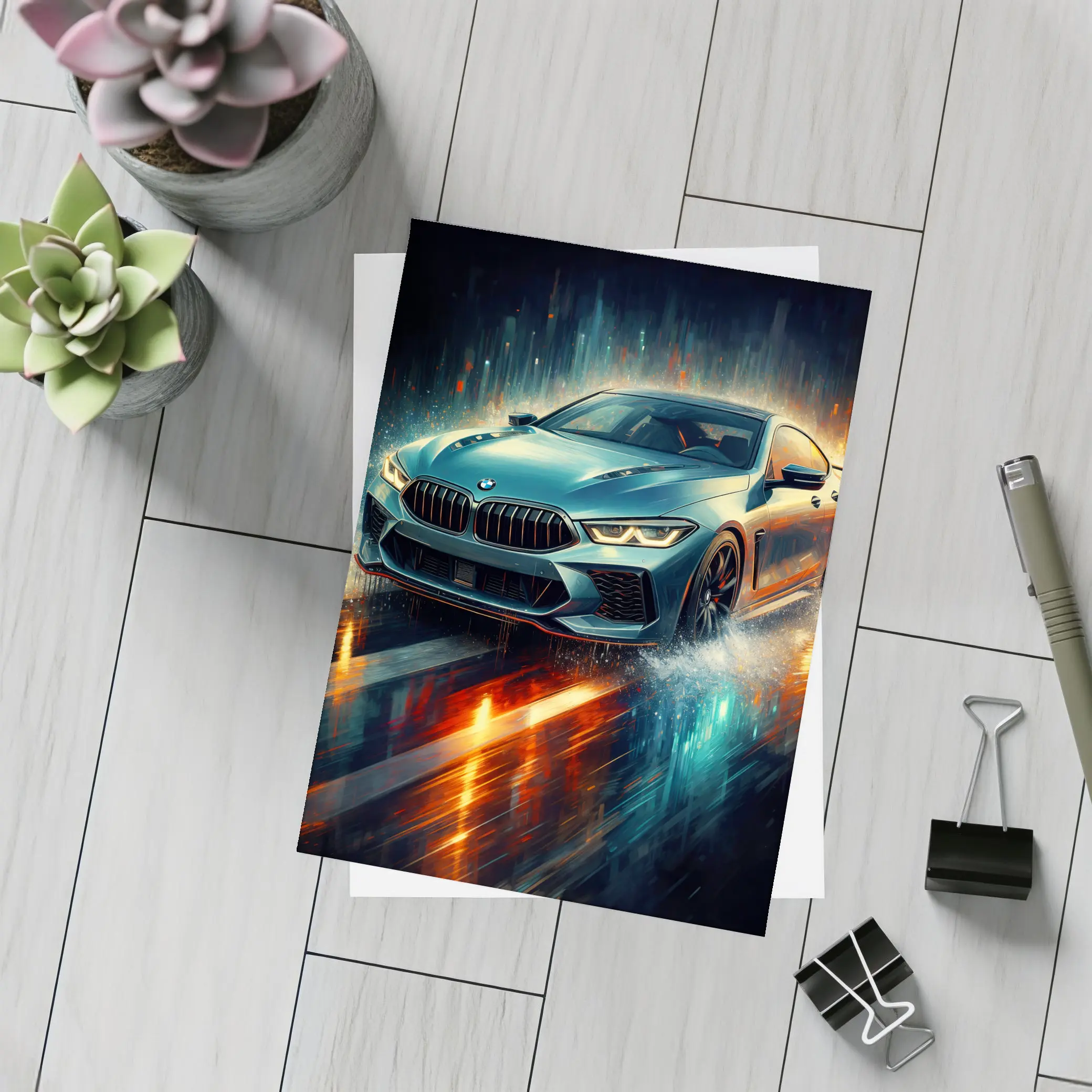 BMW M8 Rainy Night Digital Art – Postcards