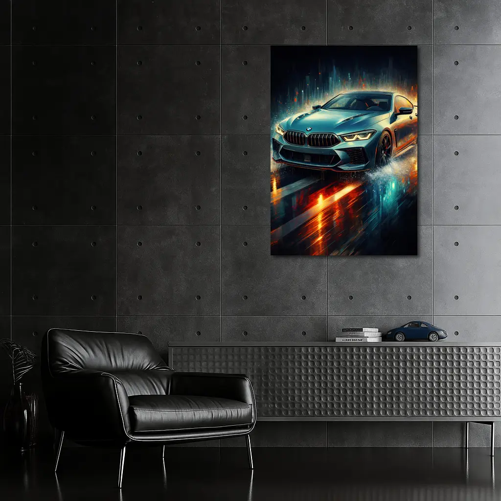 BMW M8 Rainy Night Digital Art – Wall Art