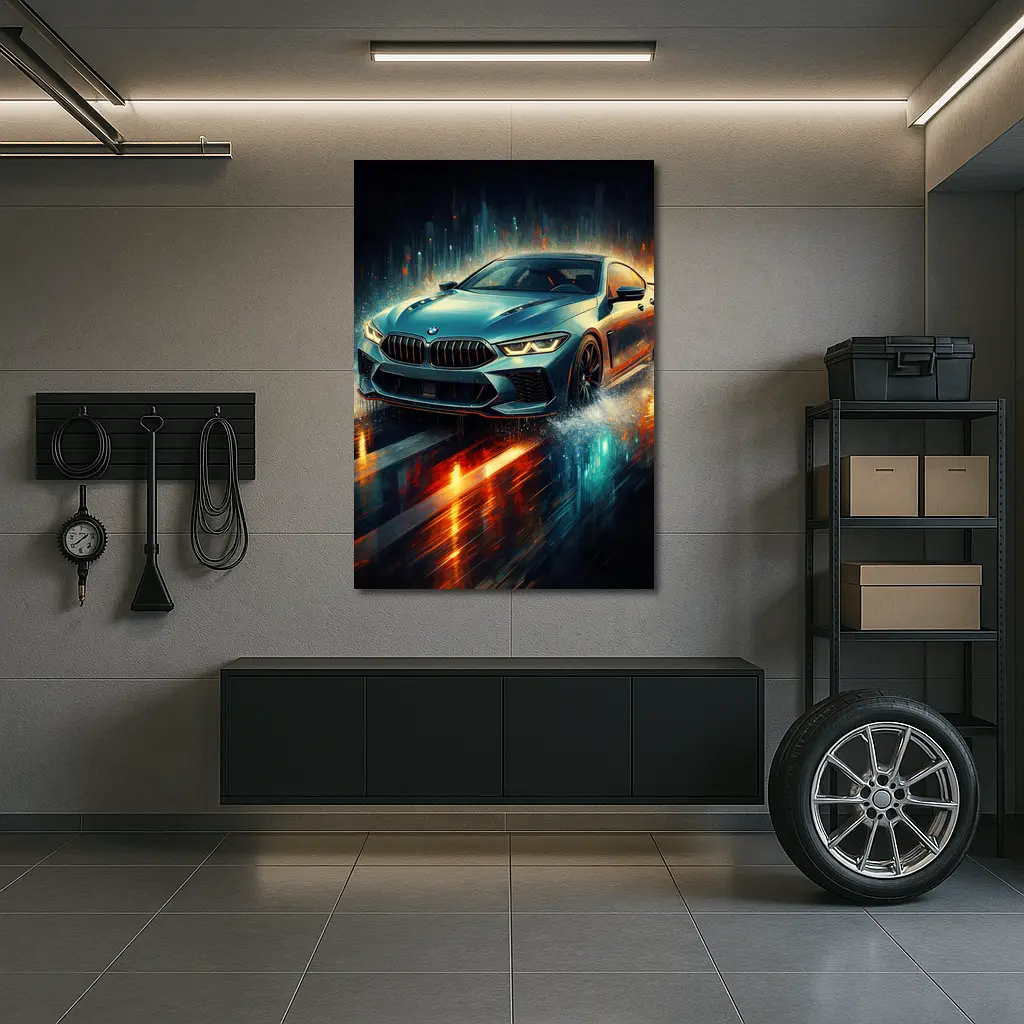 BMW M8 Rainy Night Digital Art – Wall Art