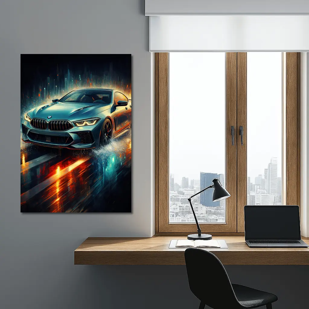 BMW M8 Rainy Night Digital Art – Wall Art