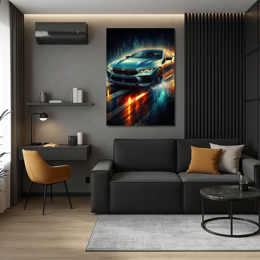BMW M8 Rainy Night Digital Art – Wall Art