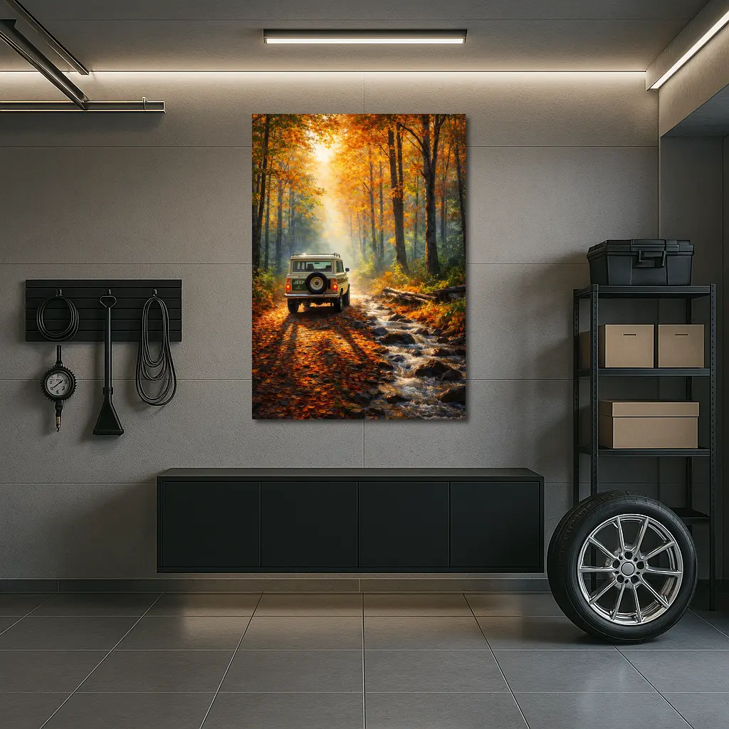 Jeep Wagoneer Autumn Forest Trail Drive – Wall Art