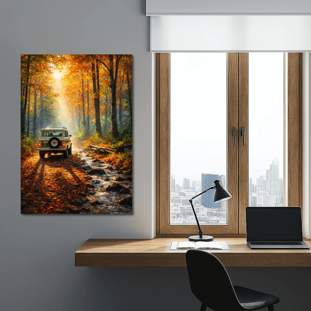 Jeep Wagoneer Autumn Forest Trail Drive – Wall Art
