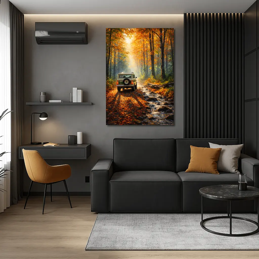 Jeep Wagoneer Autumn Forest Trail Drive – Wall Art