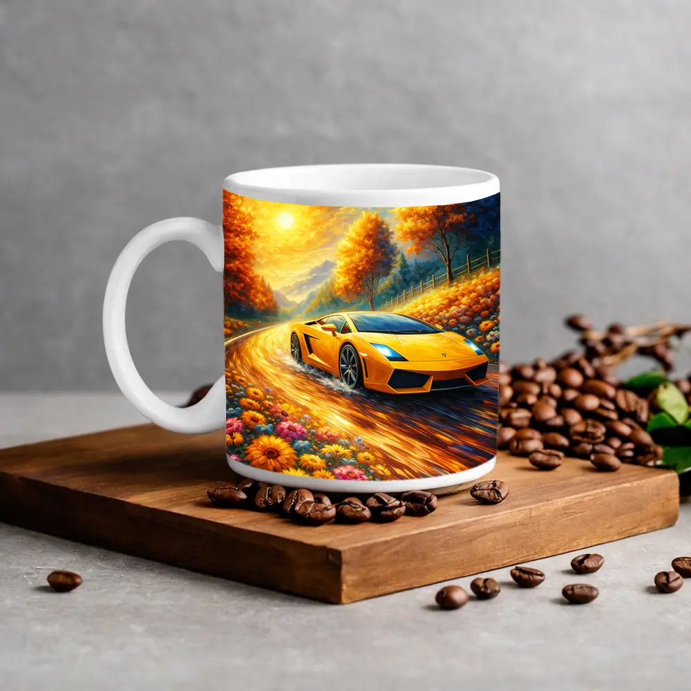 Lamborghini Gallardo Yellow Impressionist Road Art – Mugs