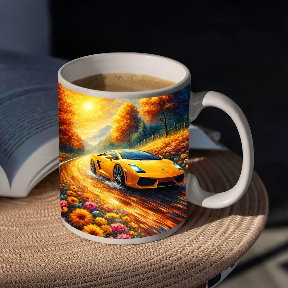 Lamborghini Gallardo Yellow Impressionist Road Art – Mugs