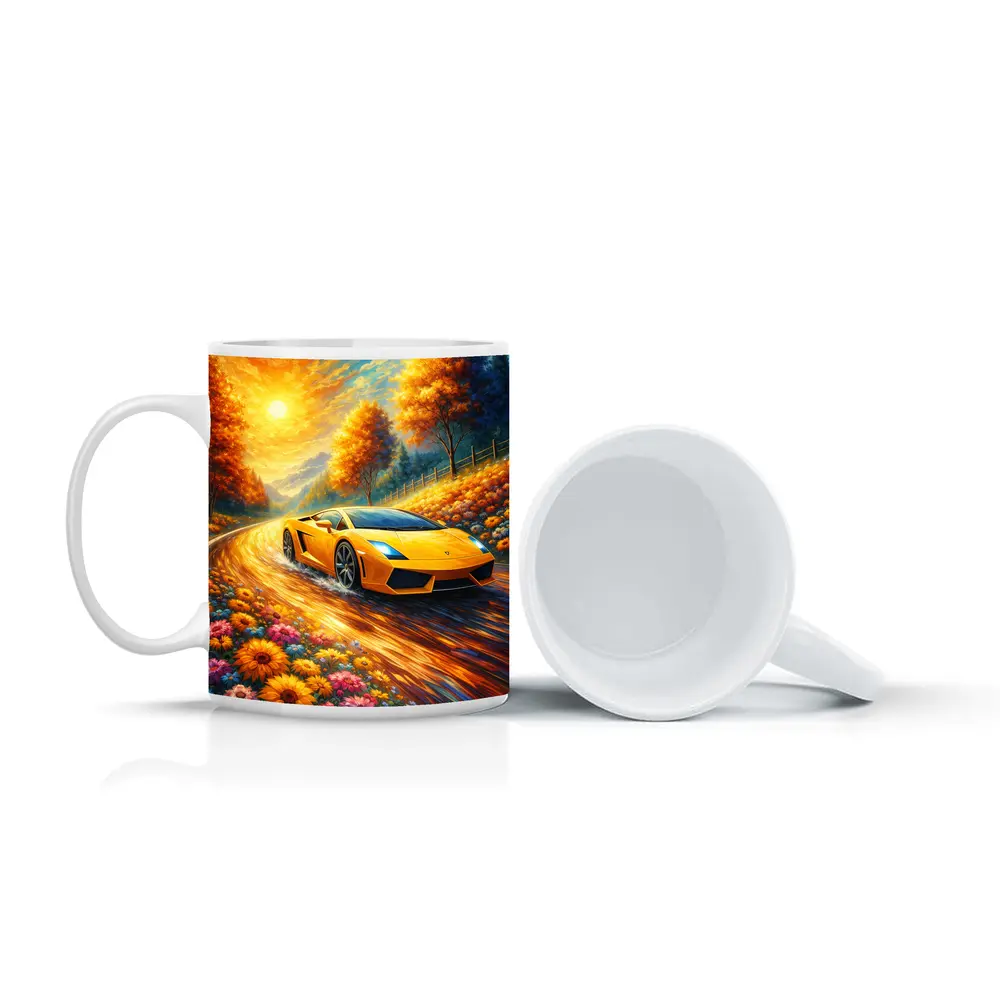 Lamborghini Gallardo Yellow Impressionist Road Art – Mugs
