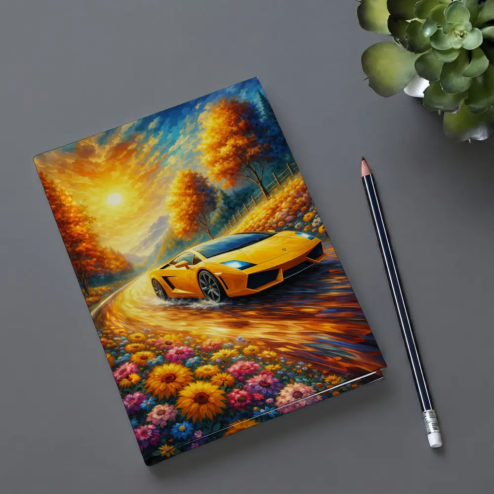 Lamborghini Gallardo Yellow Impressionist Road Art – Notebooks