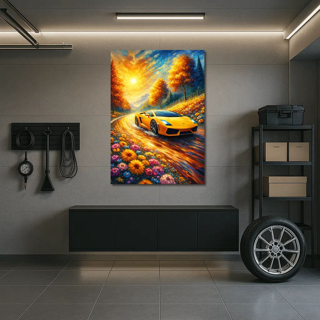 Lamborghini Gallardo Yellow Impressionist Road Art – Wall Art