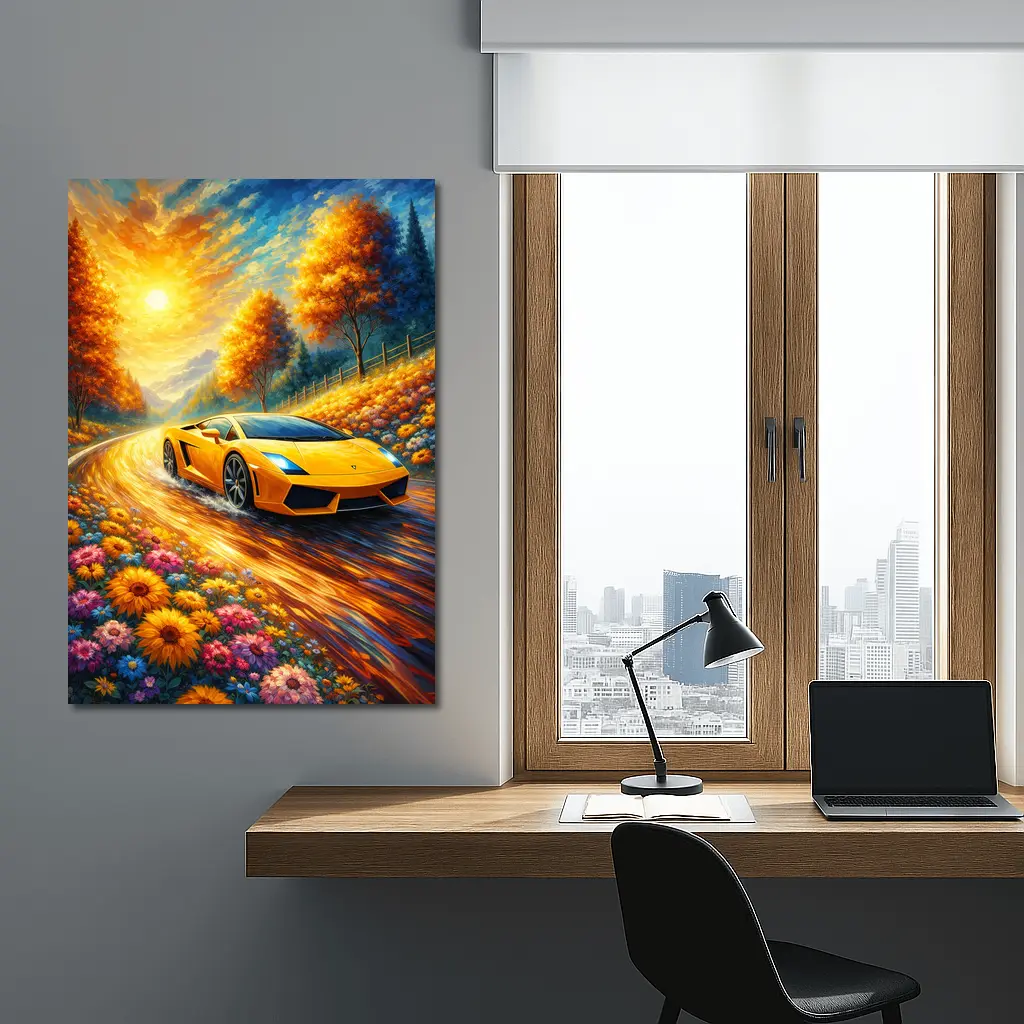 Lamborghini Gallardo Yellow Impressionist Road Art – Wall Art