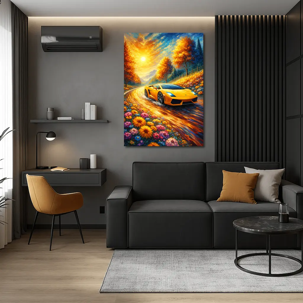 Lamborghini Gallardo Yellow Impressionist Road Art – Wall Art
