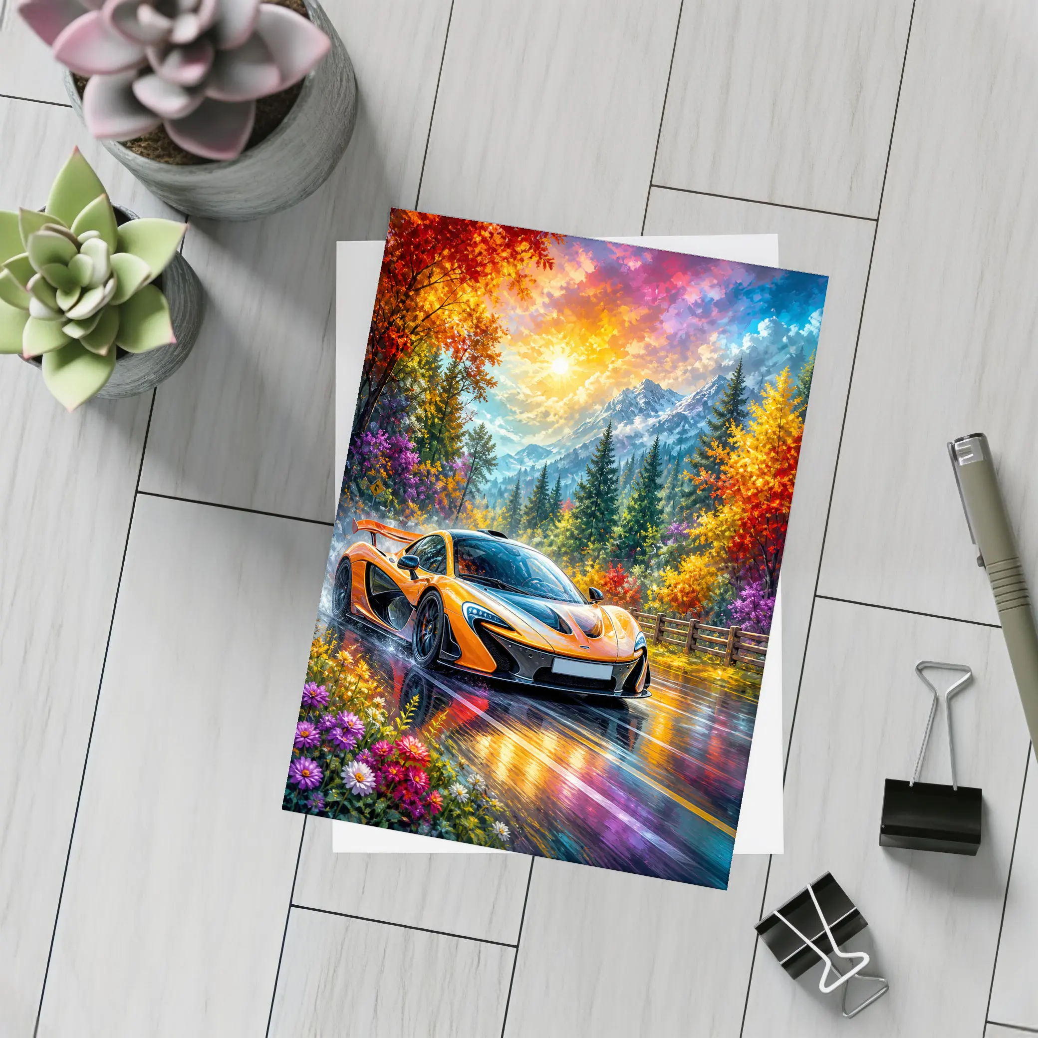 McLaren P1 Orange Supercar Autumn Mountain Road – Postcards