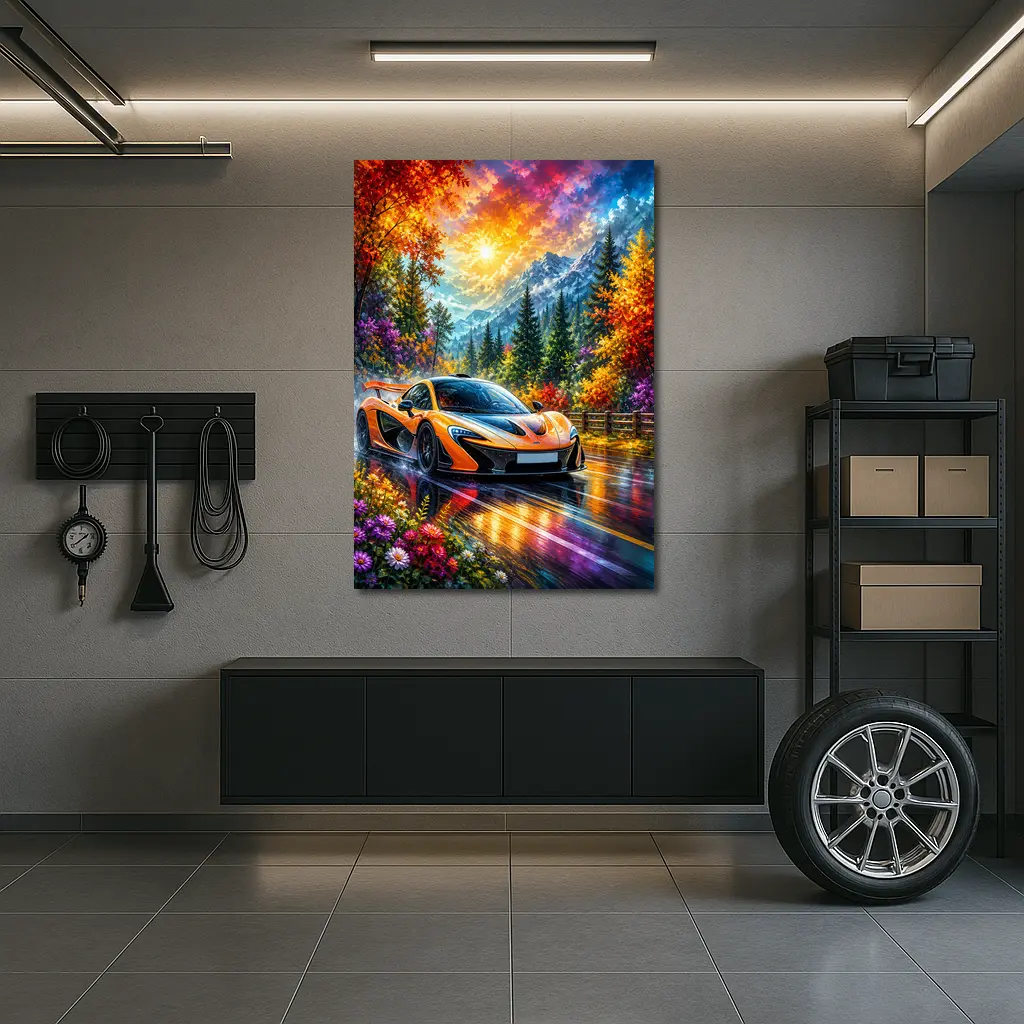 McLaren P1 Orange Supercar Autumn Mountain Road – Wall Art