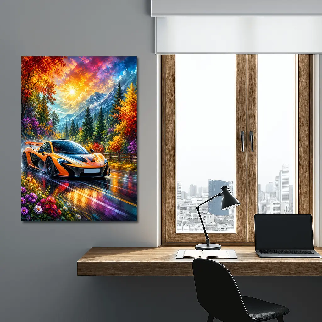 McLaren P1 Orange Supercar Autumn Mountain Road – Wall Art