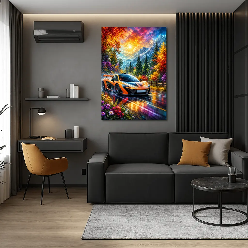 McLaren P1 Orange Supercar Autumn Mountain Road – Wall Art