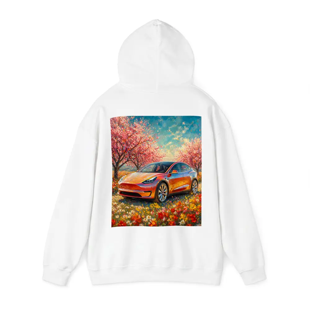 Tesla Model Y Orange Impressionist Blossom Field – Hoodies