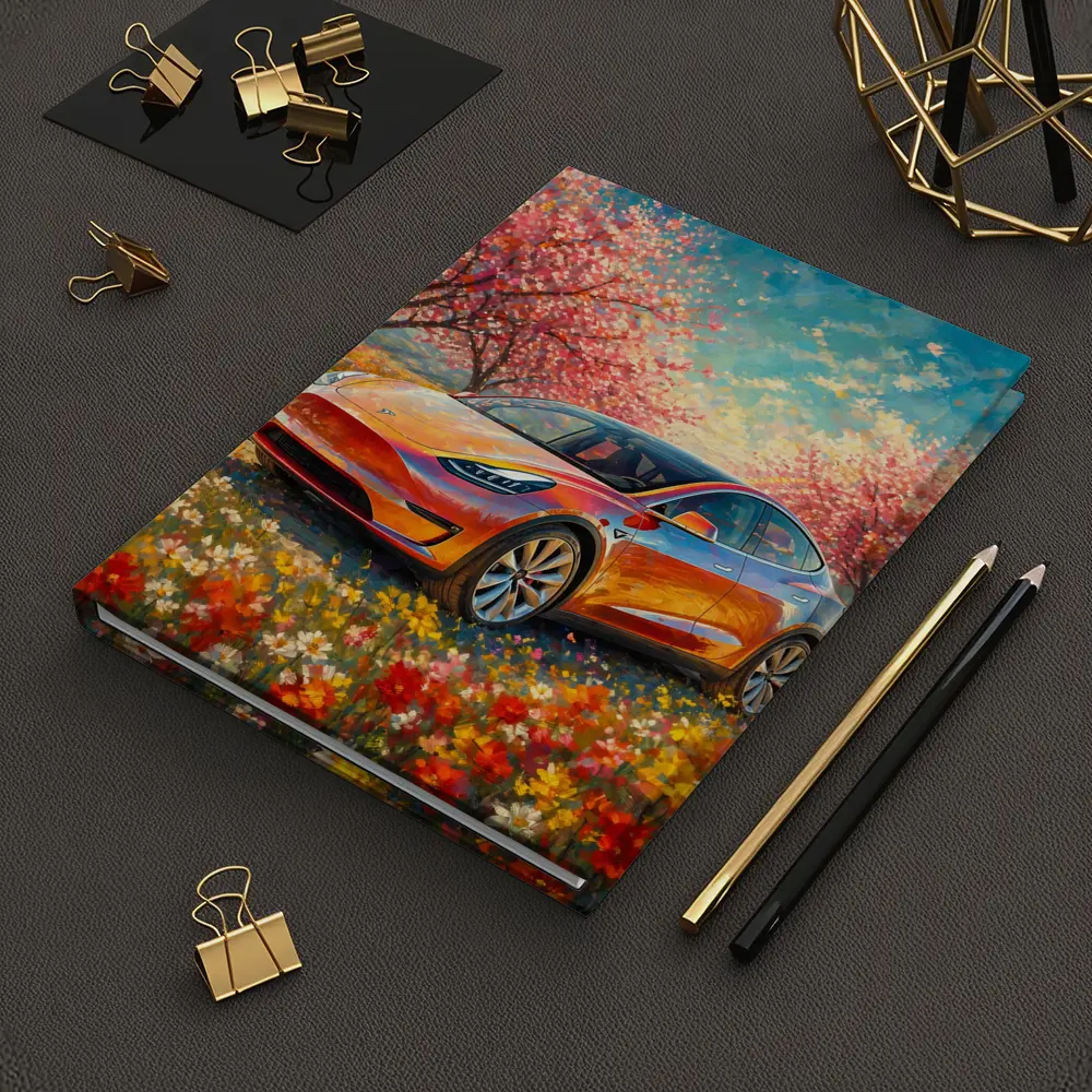 Tesla Model Y Orange Impressionist Blossom Field – Notebooks