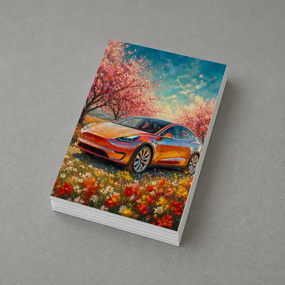 Tesla Model Y Orange Impressionist Blossom Field – Postcards