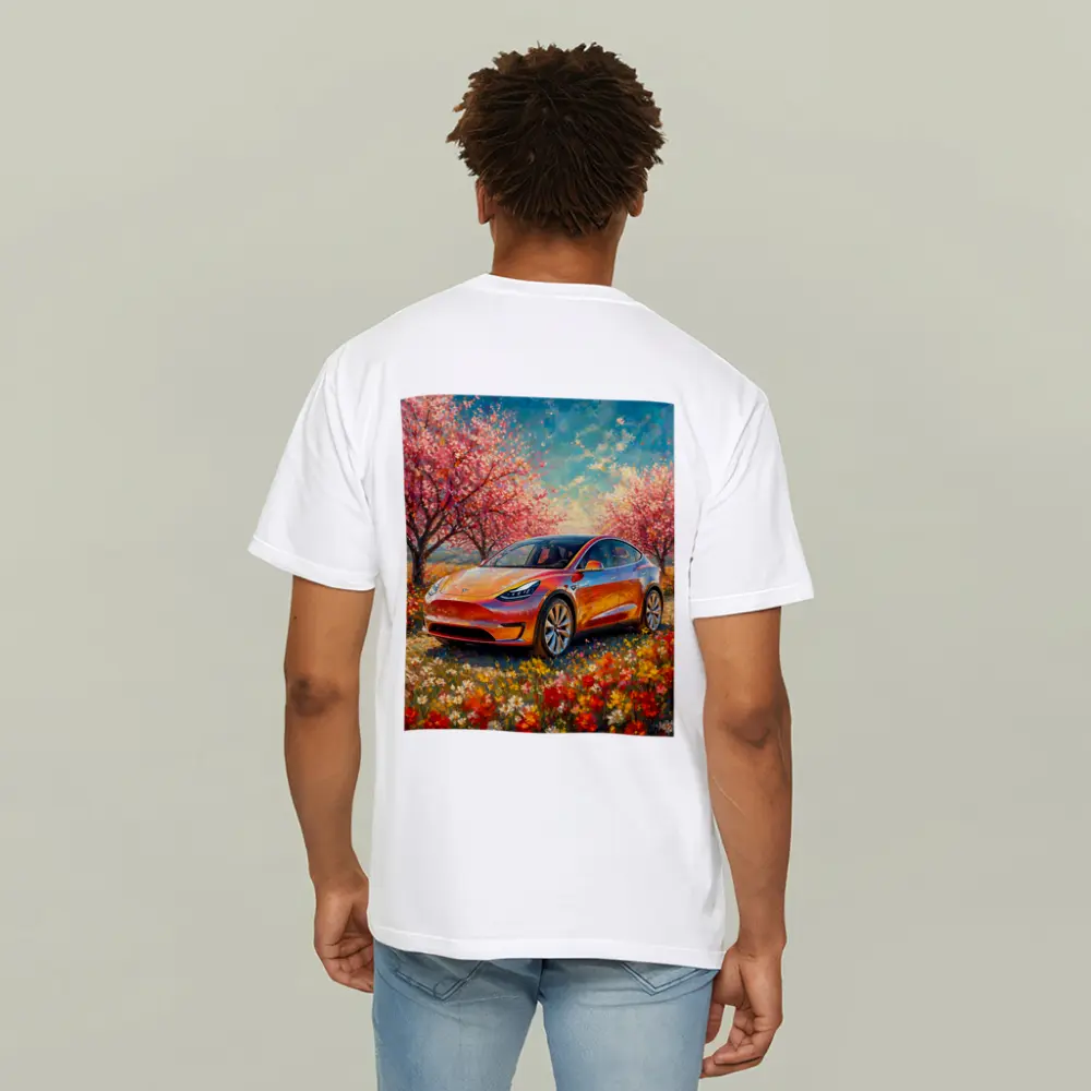 Tesla Model Y Orange Impressionist Blossom Field – T-Shirts