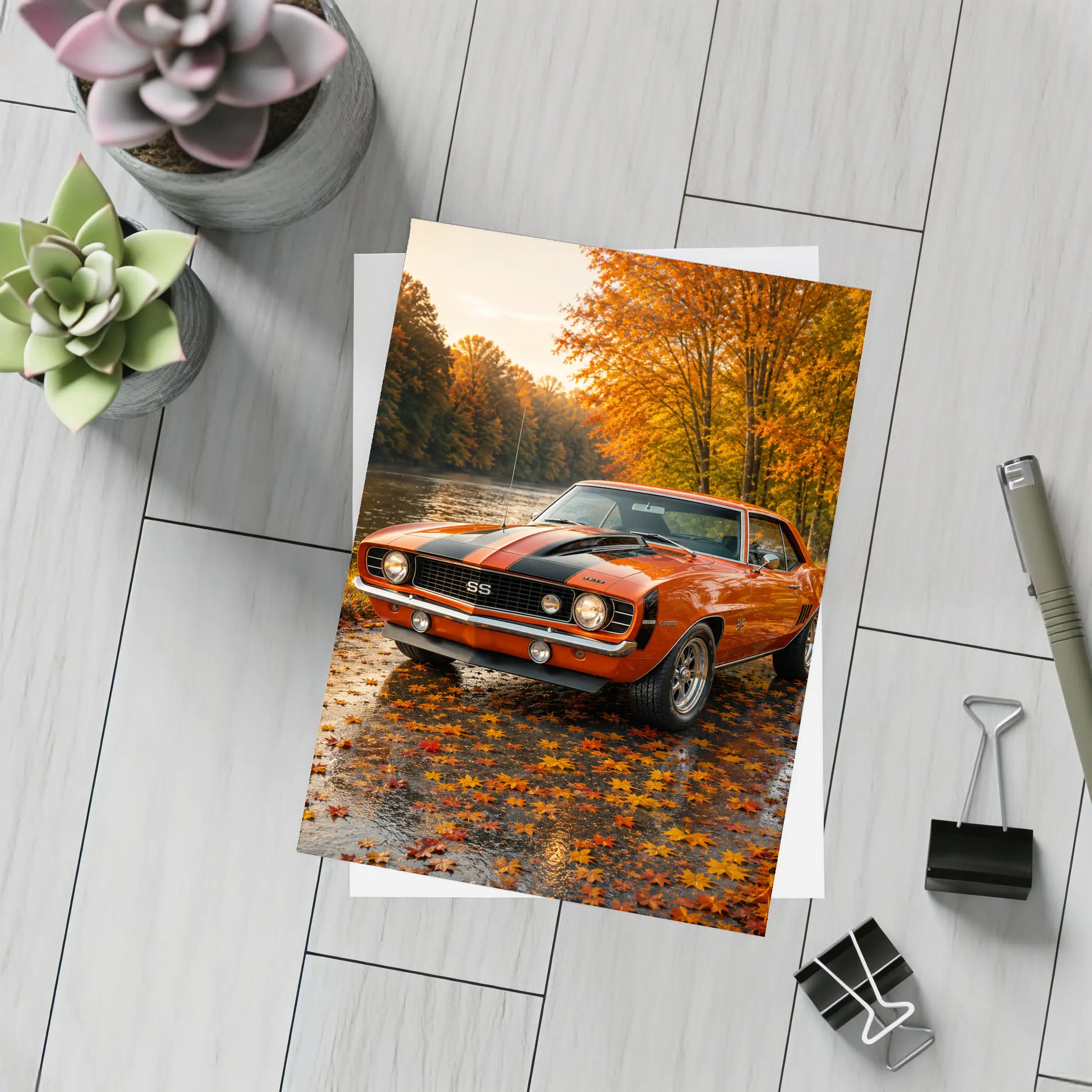 Chevrolet Camaro SS Classic Autumn River Scene – Postcards