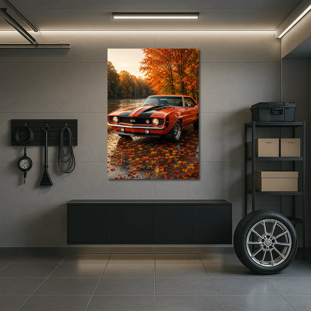 Chevrolet Camaro SS Classic Autumn River Scene – Wall Art