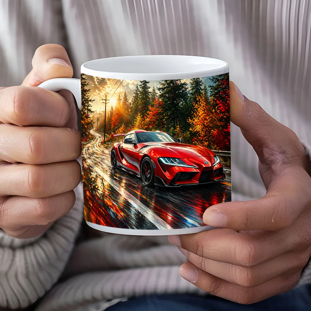 Toyota GR Supra Red Wet Forest Road – Mugs