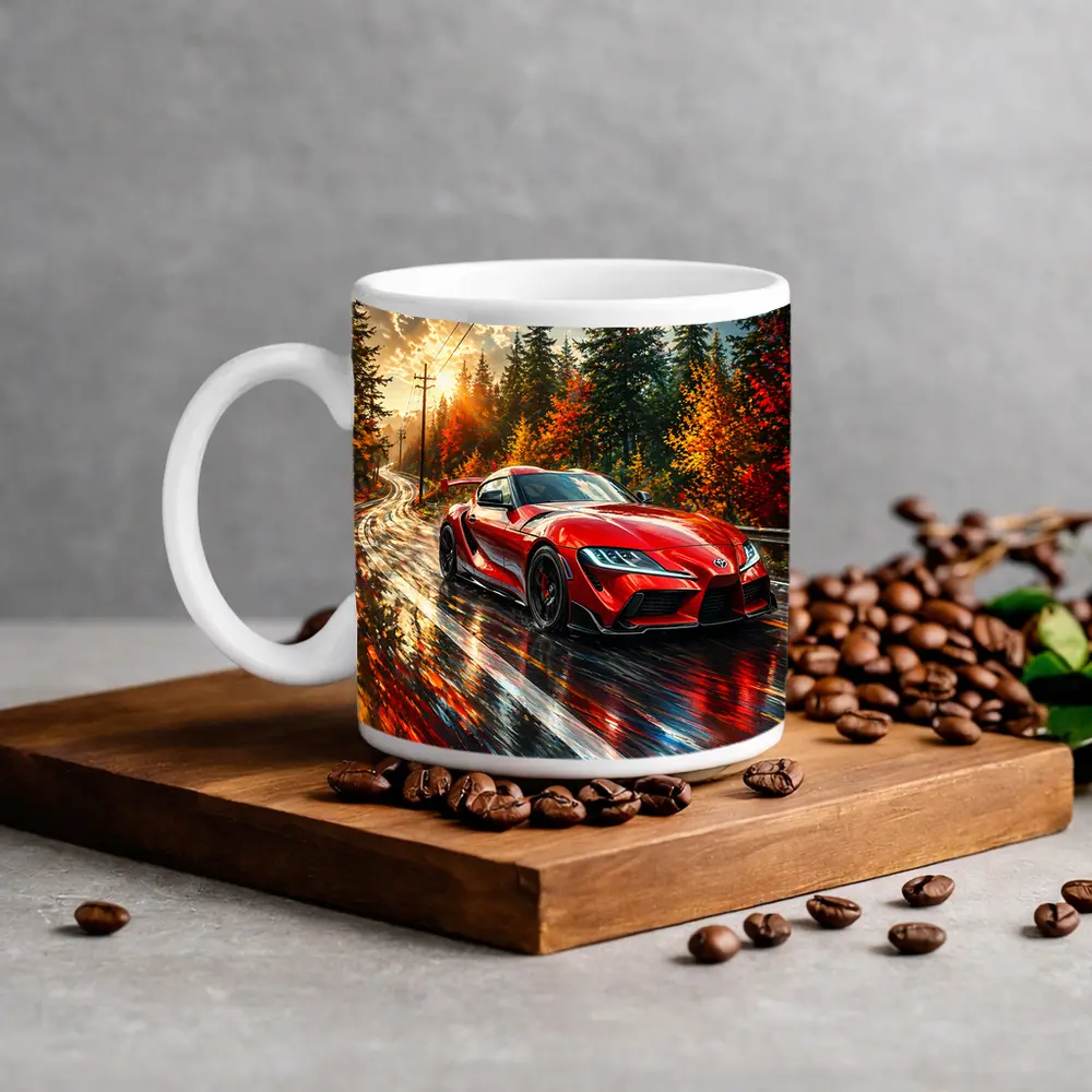 Toyota GR Supra Red Wet Forest Road – Mugs