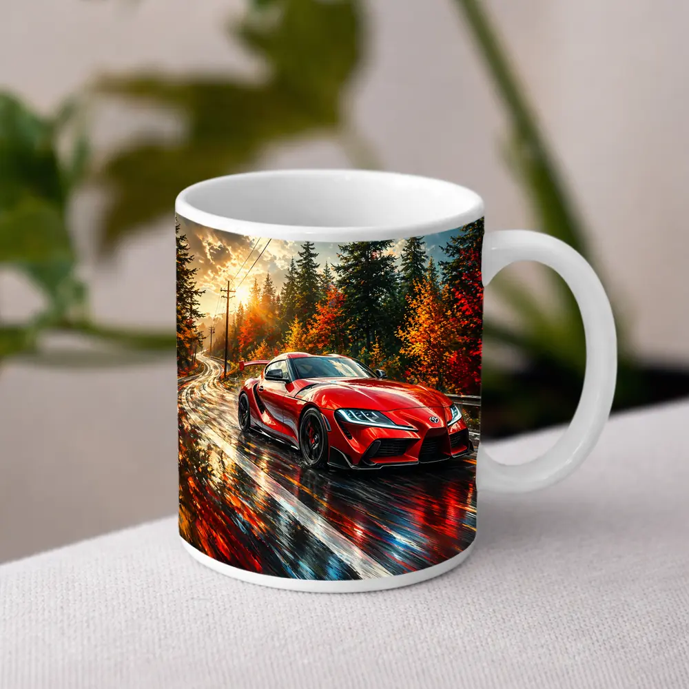 Toyota GR Supra Red Wet Forest Road – Mugs