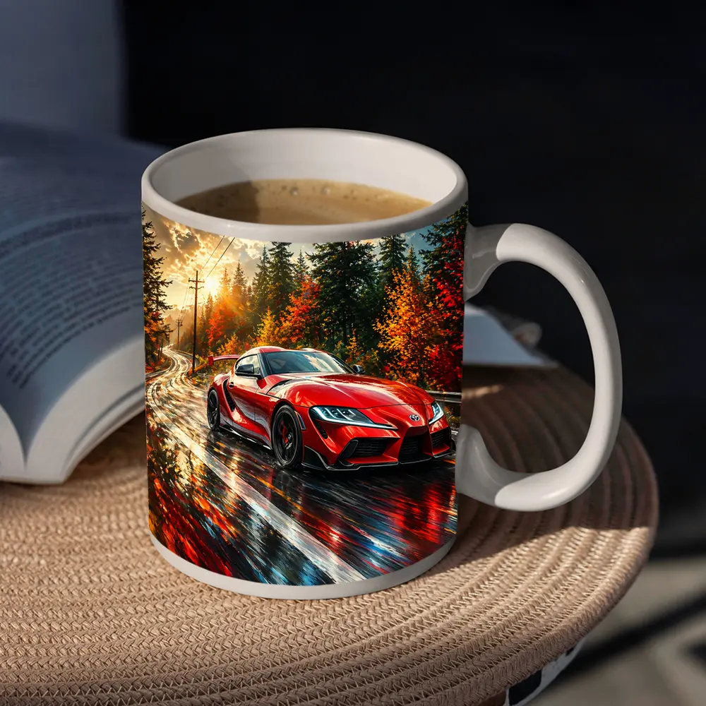 Toyota GR Supra Red Wet Forest Road – Mugs